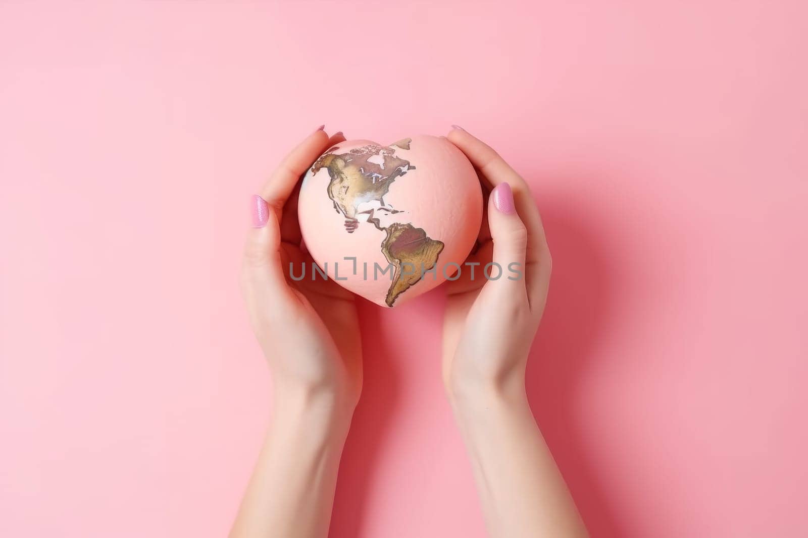 Woman heart planet pastel background. Generate Ai by ylivdesign