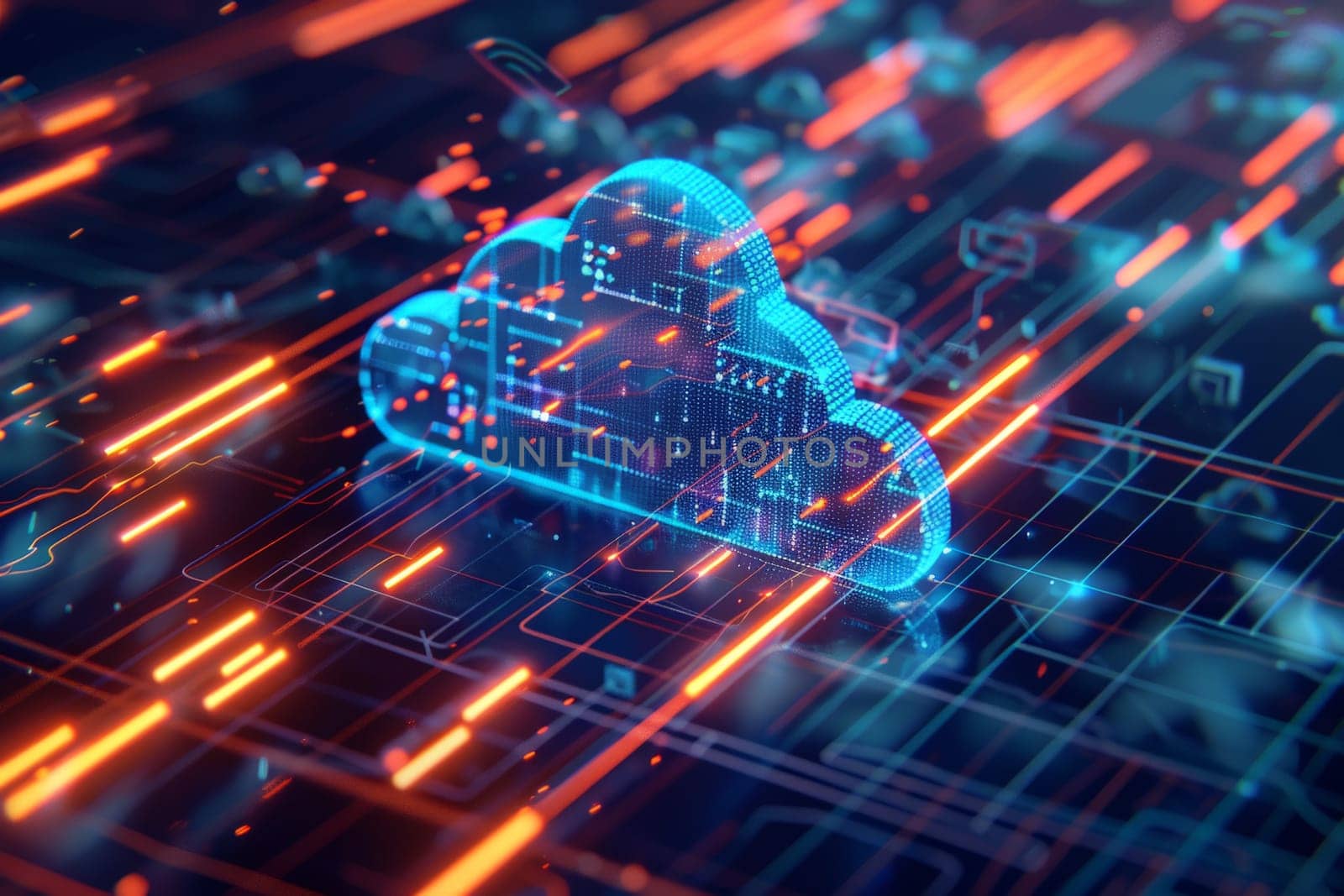 A cloud is shown in a computer screen with a bright orange background by nateemee