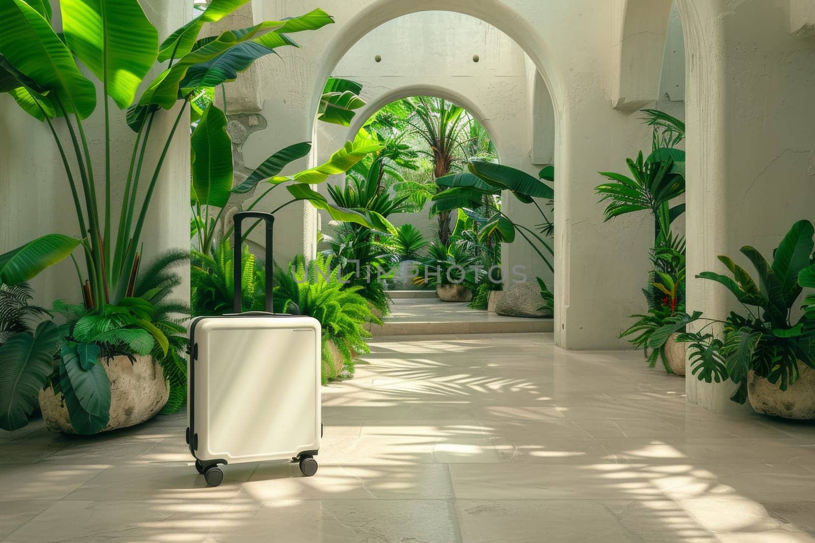 Luxury baggage at hotel. travel concept. Generative AI.