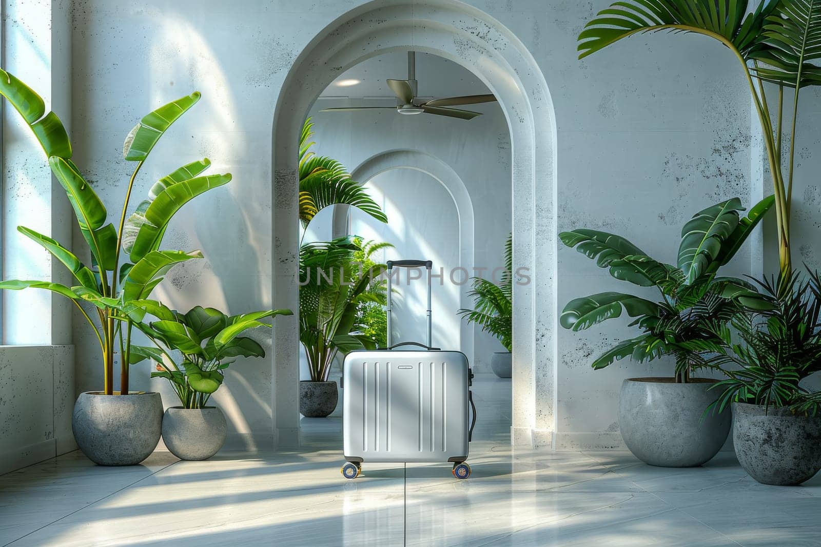Luxury baggage at hotel. travel concept. Generative AI by itchaznong