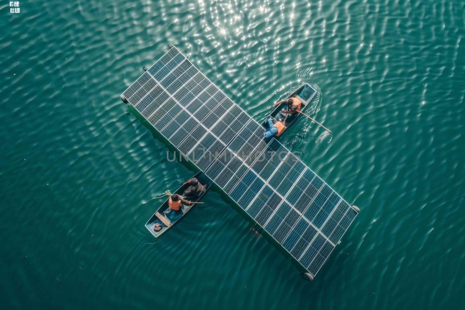A group of people are rowing a boat with solar panels on it by nateemee
