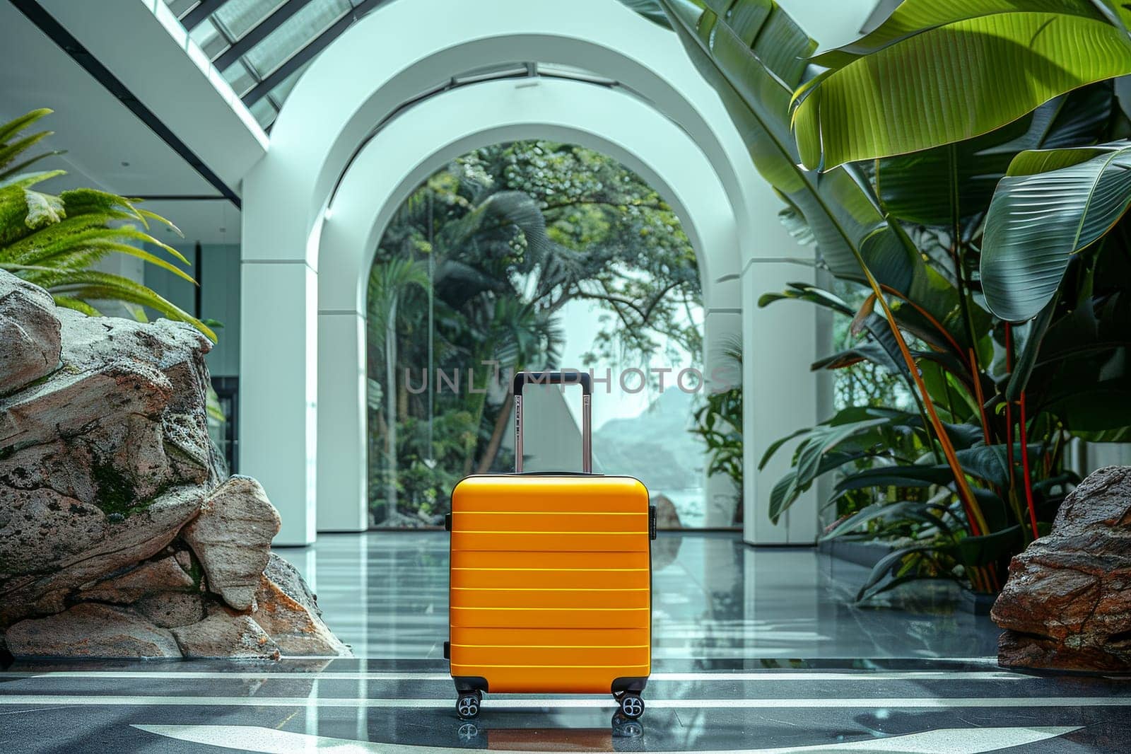 Luxury baggage at hotel. travel concept. Generative AI by itchaznong
