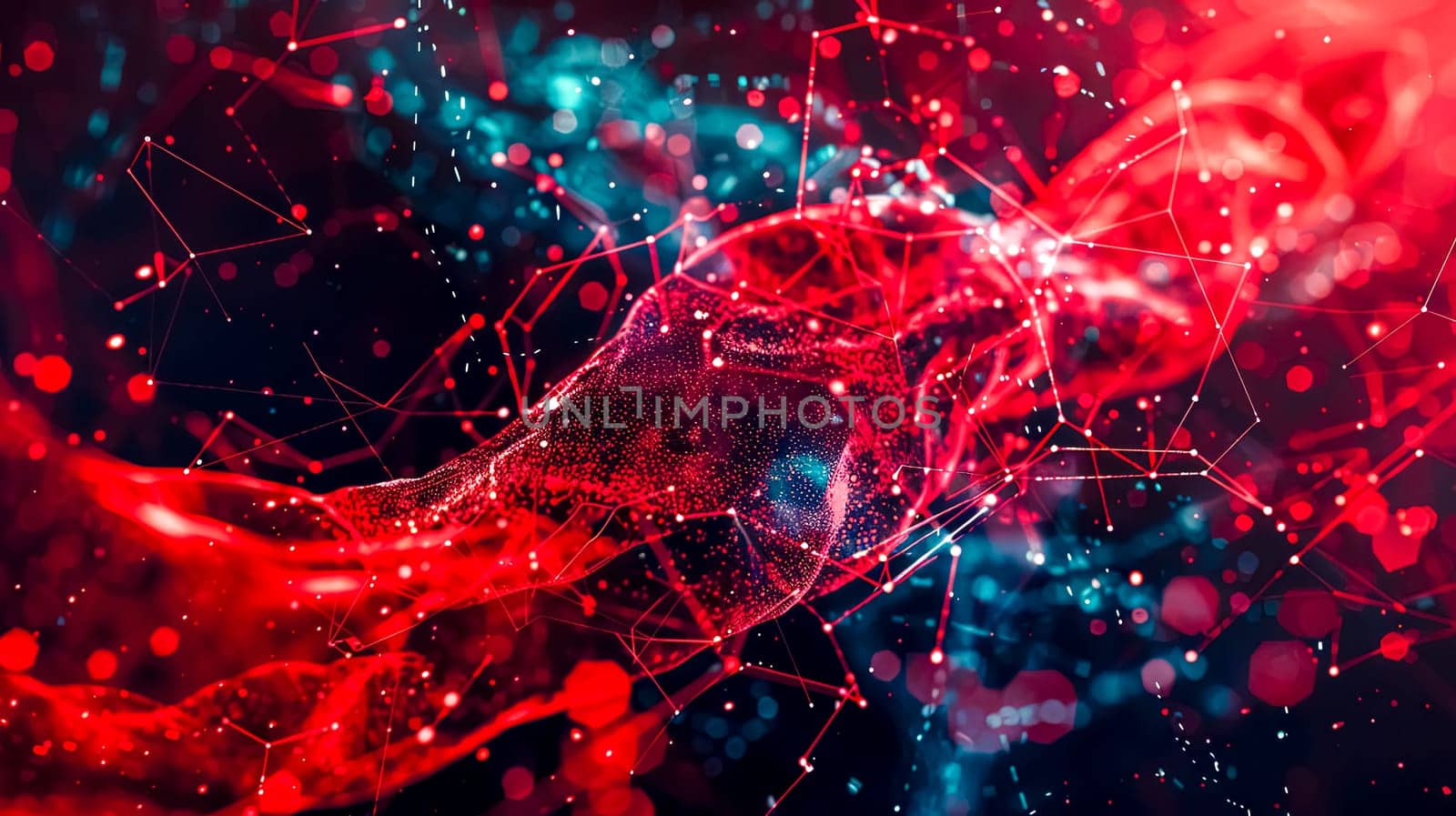Vivid 3d render of a neural connection network with dynamic particles