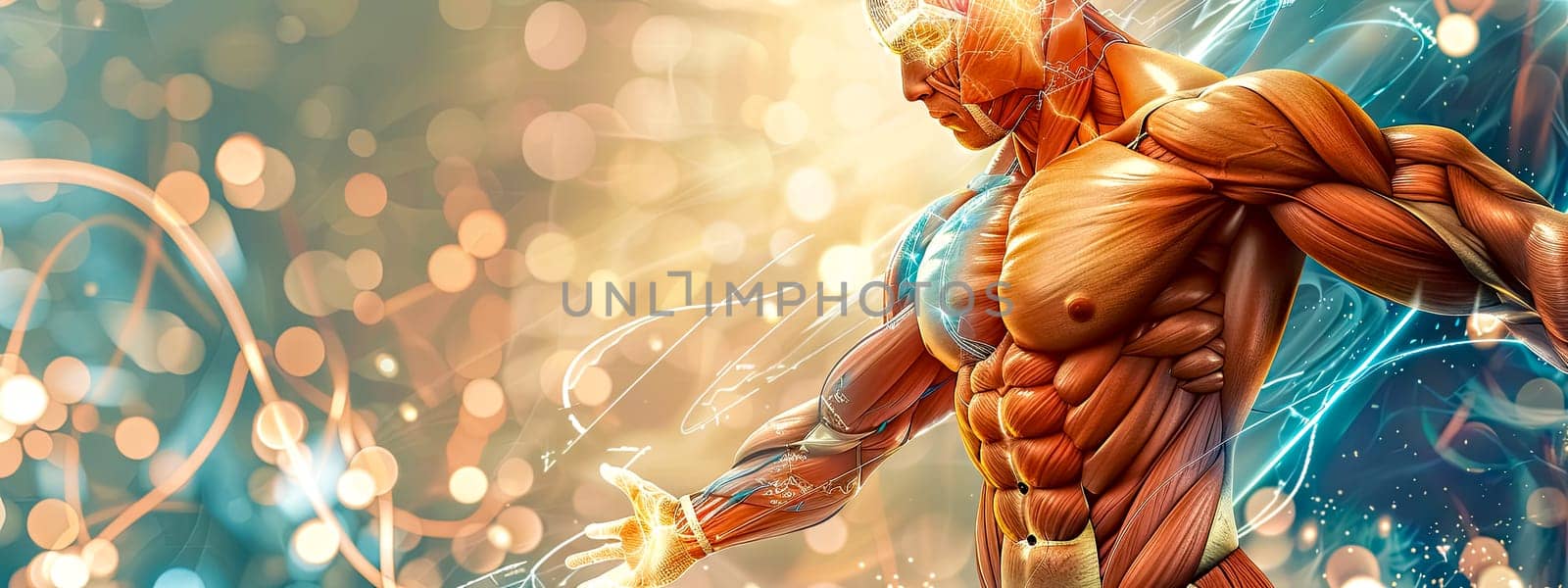 Digital artwork of a muscular superhero with electric powers ready for battle