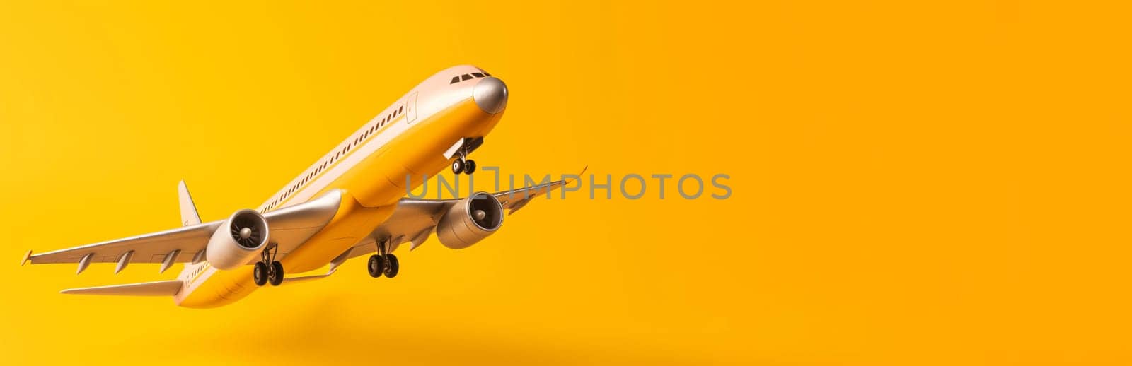 Airplane yellow banner. Generate Ai by ylivdesign