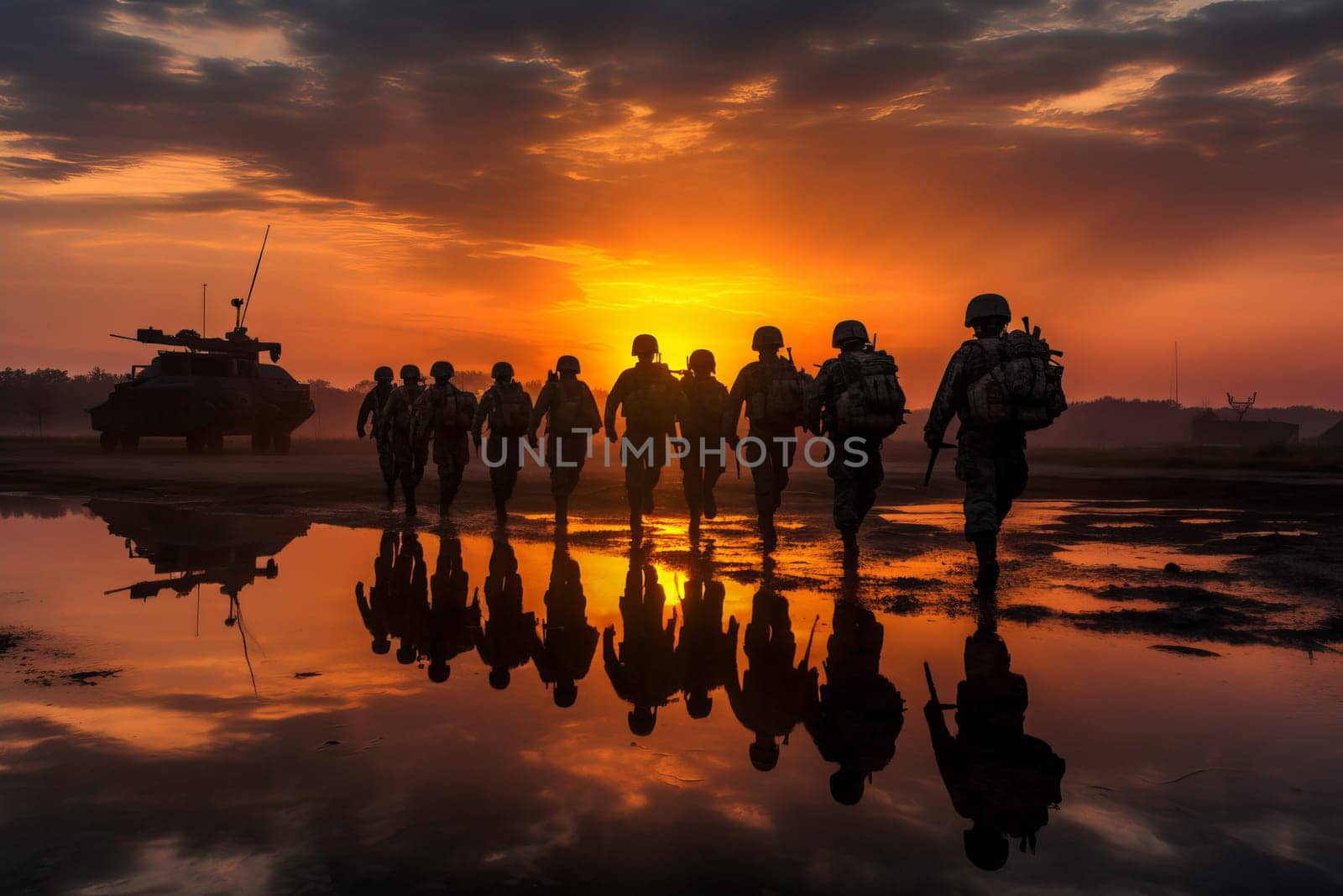 Army during sunset. Ranger soldier training. Generate Ai