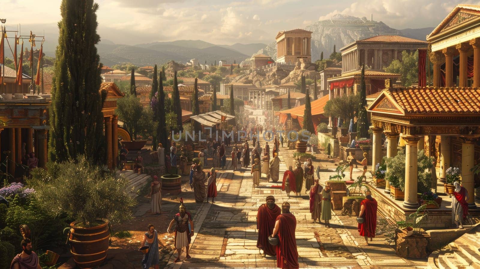 Ancient city landscape. illustration. Generative AI by itchaznong