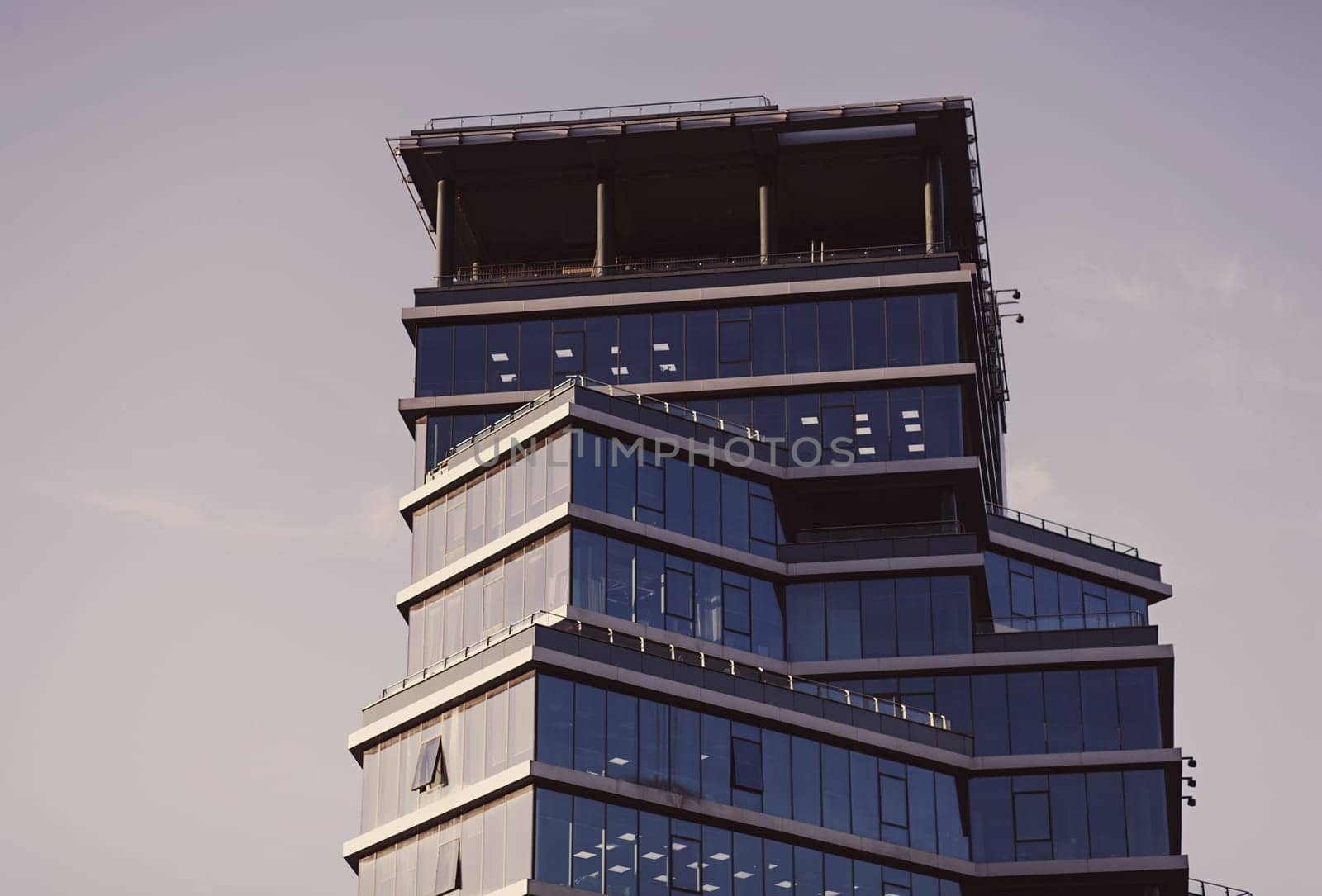 Modern office building bank in the evening