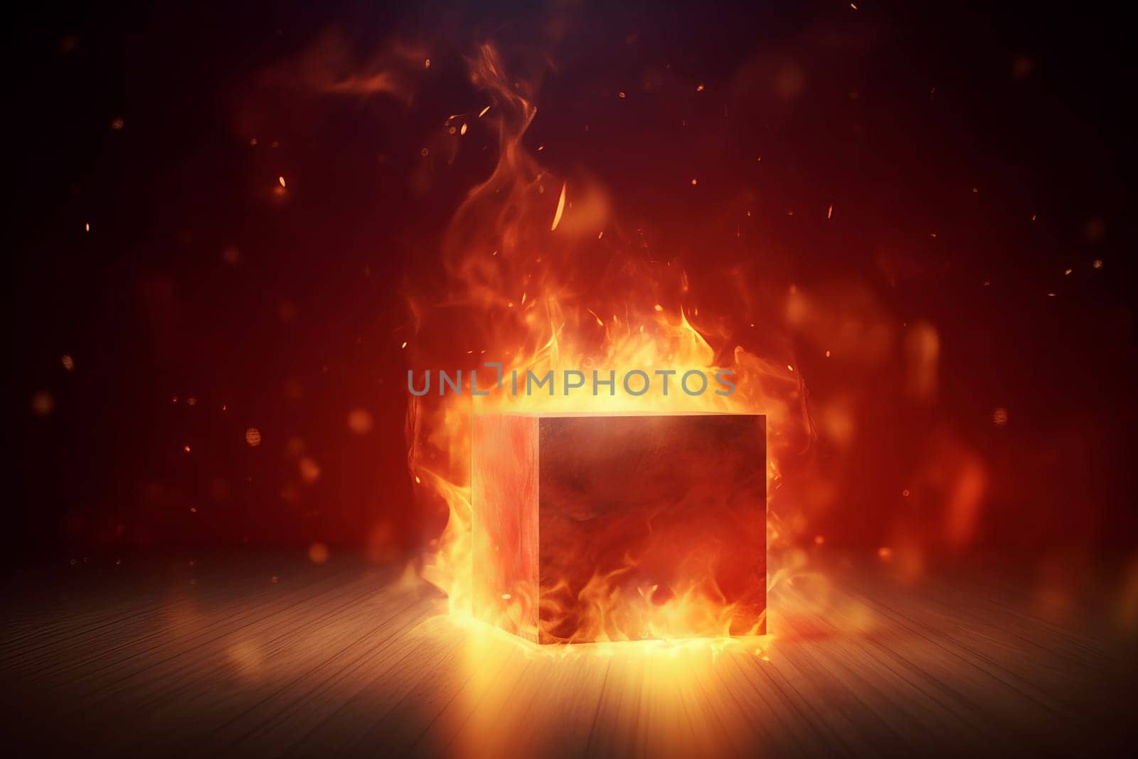 Fire cube background smoke. Fuel energy. Generate Ai