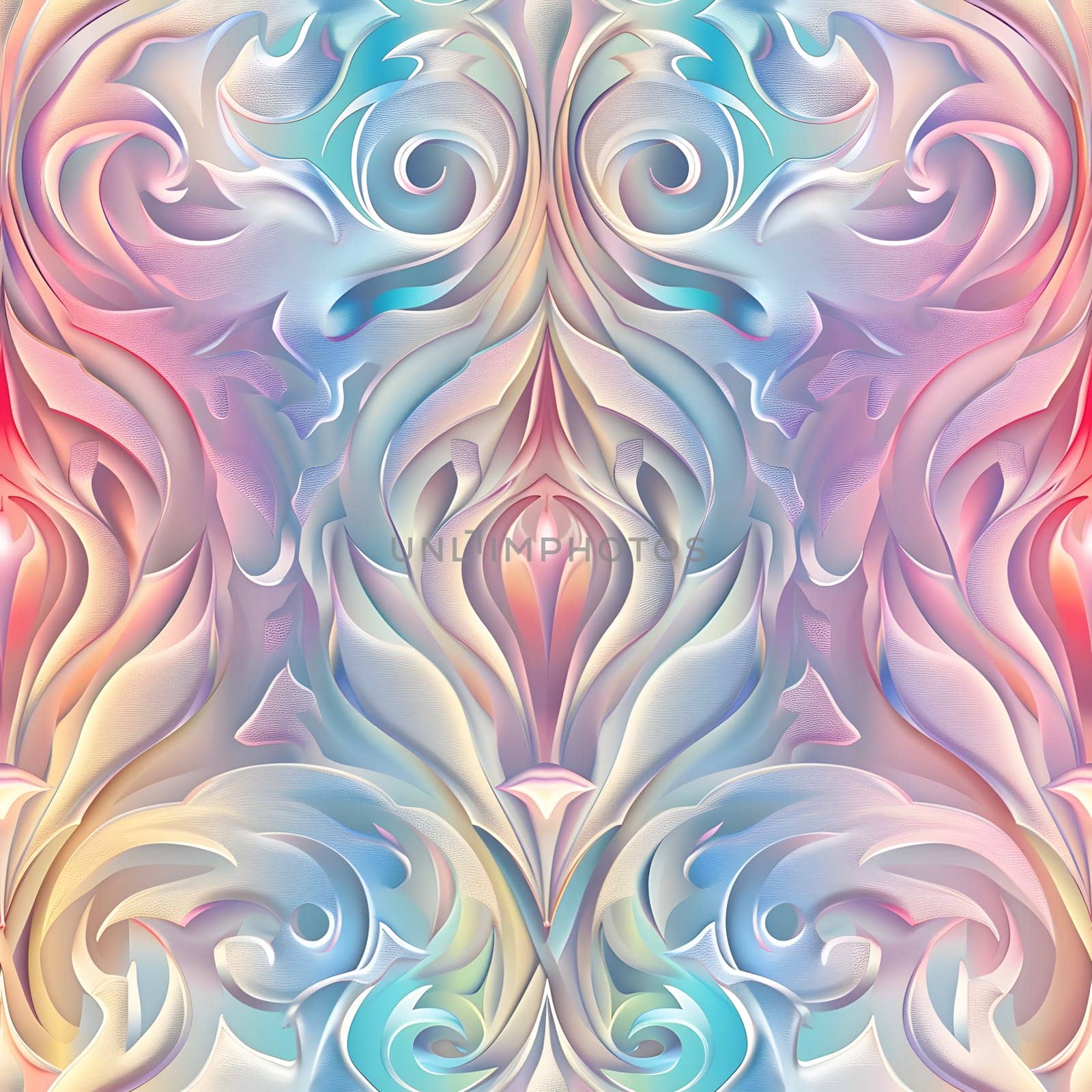 Seamless texture and background of Art Nouveau Colorful Brightness Colors Vibrant Pastel Power Gradient. Neural network generated image. Not based on any actual scene or pattern.