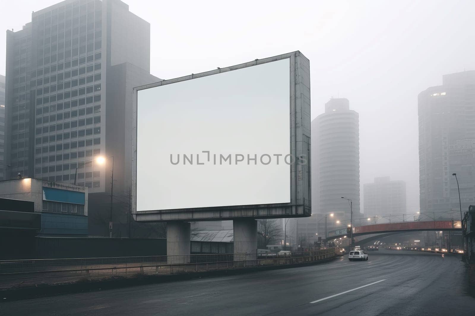 Modern city building billboard. Generate Ai by ylivdesign