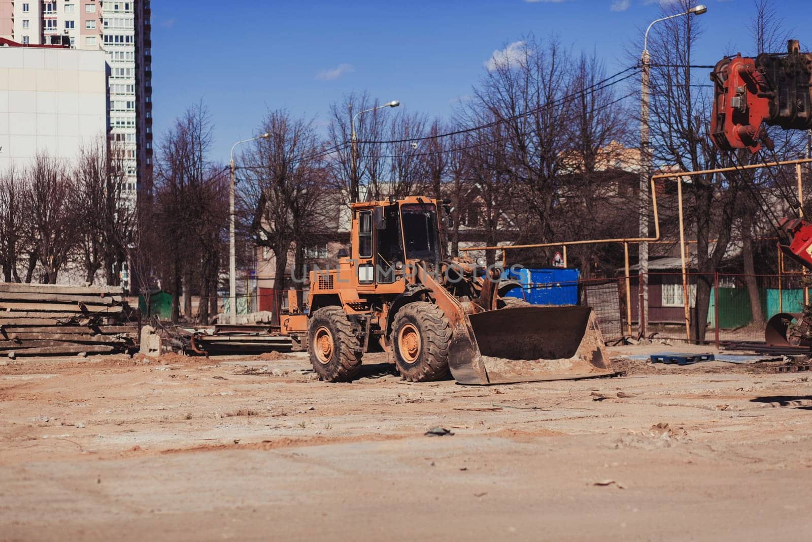 Wheel loader machine on construction site