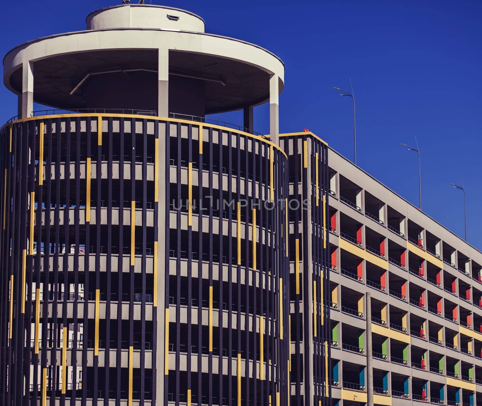 modern colorful Parking with metal structures in the city