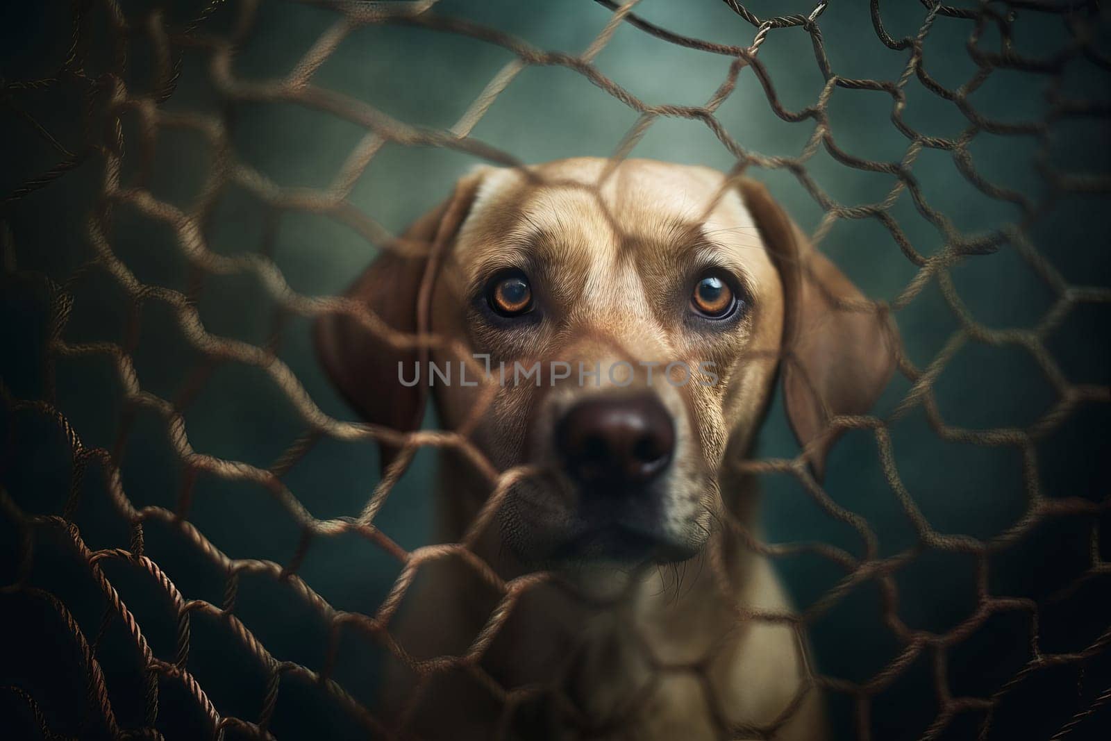 Caged dog. Generate Ai by ylivdesign