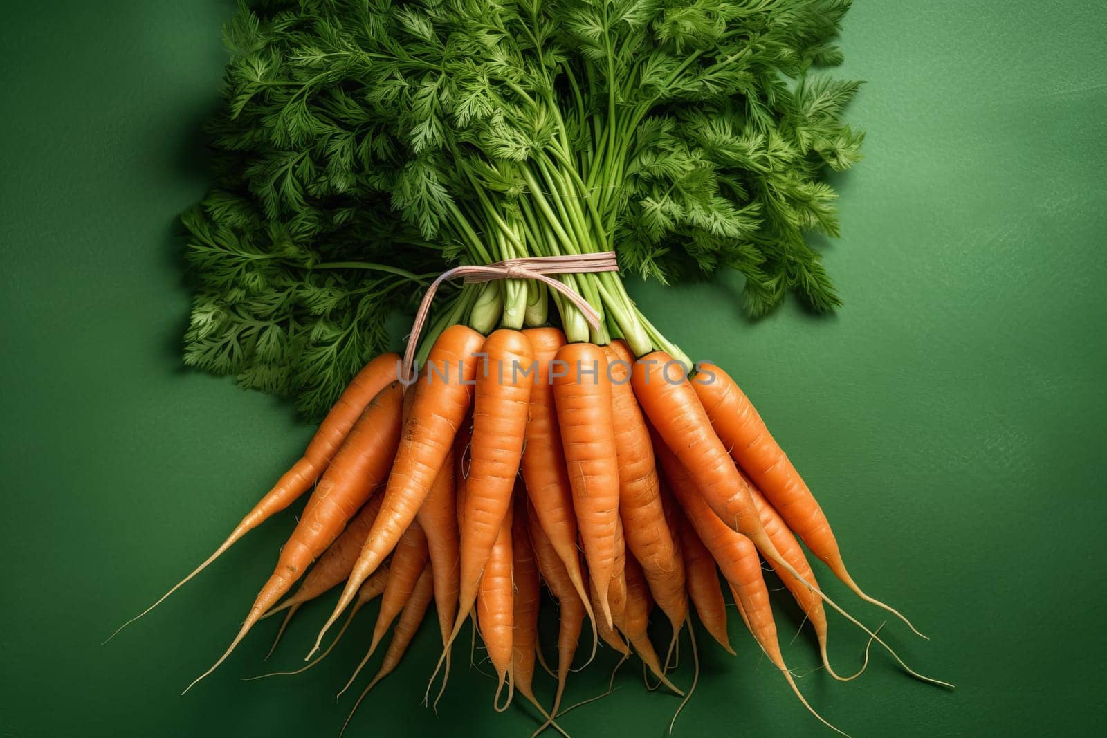 Carrots green background. Creative organic food. Generate Ai