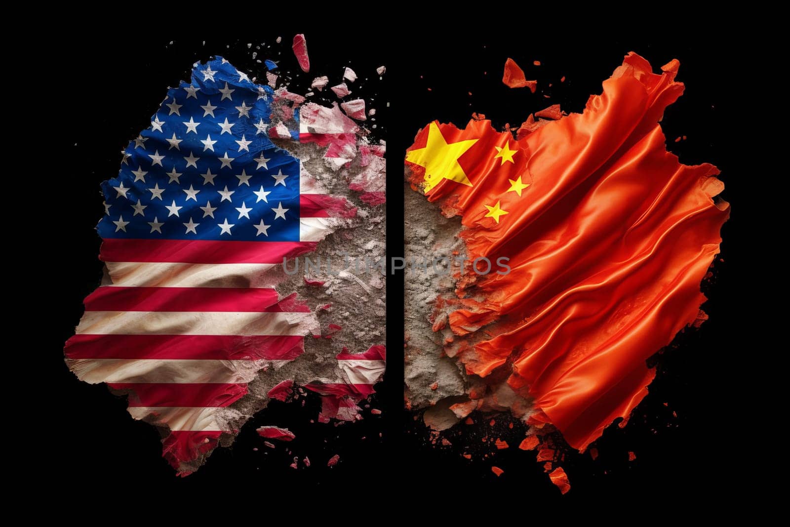 china flag vs usa flag. Generate Ai by ylivdesign