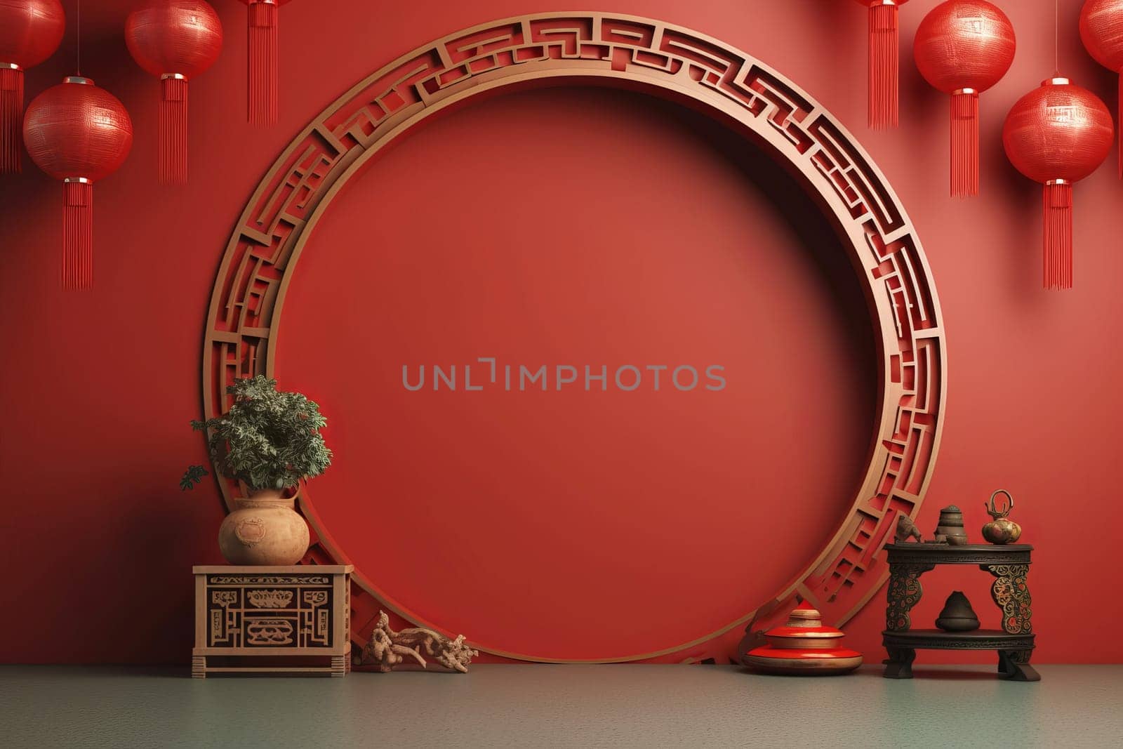 Chinese new year red room. Decoration culture. Generate Ai