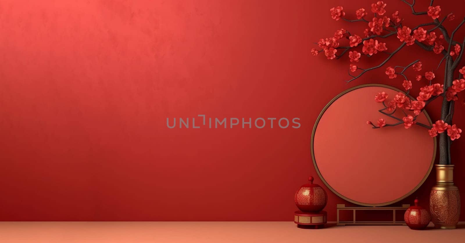 Chinese new year red holiday banner. Generate Ai by ylivdesign