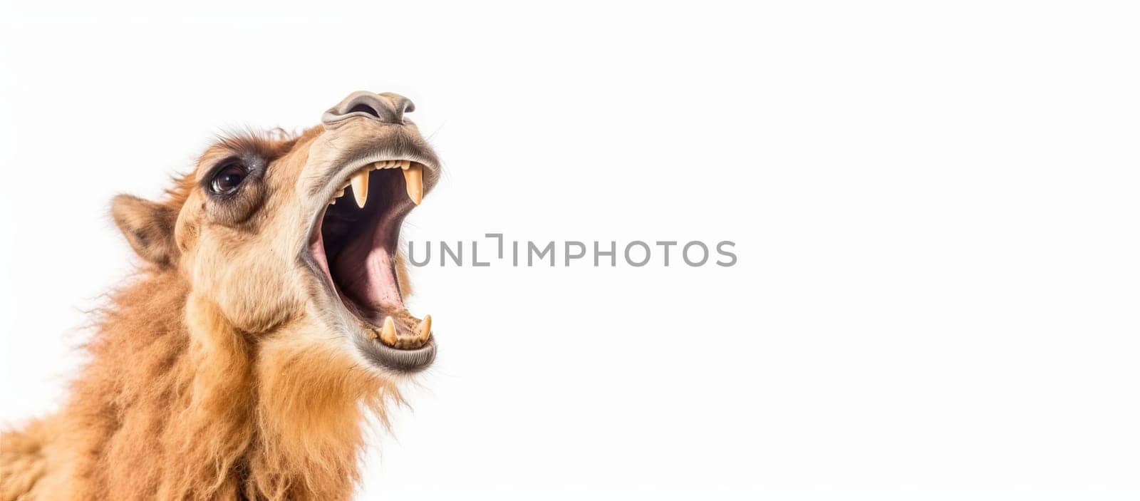 Camel screaming face banner image. Outdoor animal. Generate Ai