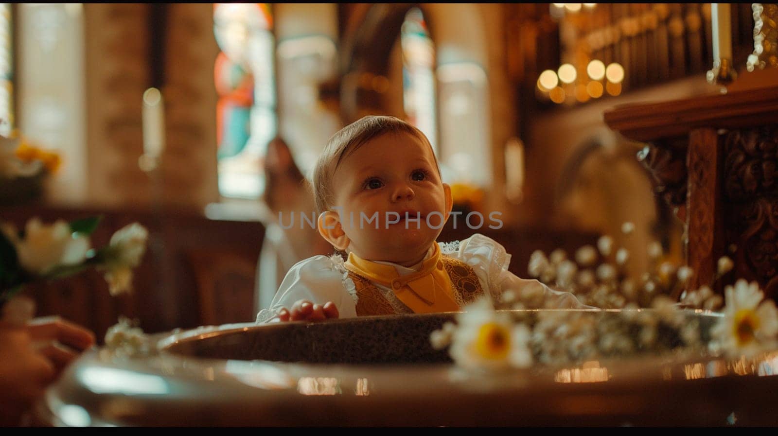 Baptism of a child in church. Selective focus. Kid.