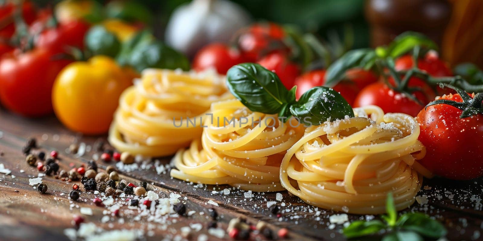 Classic Pasta on kitchen background. Diet and food concept. by Benzoix