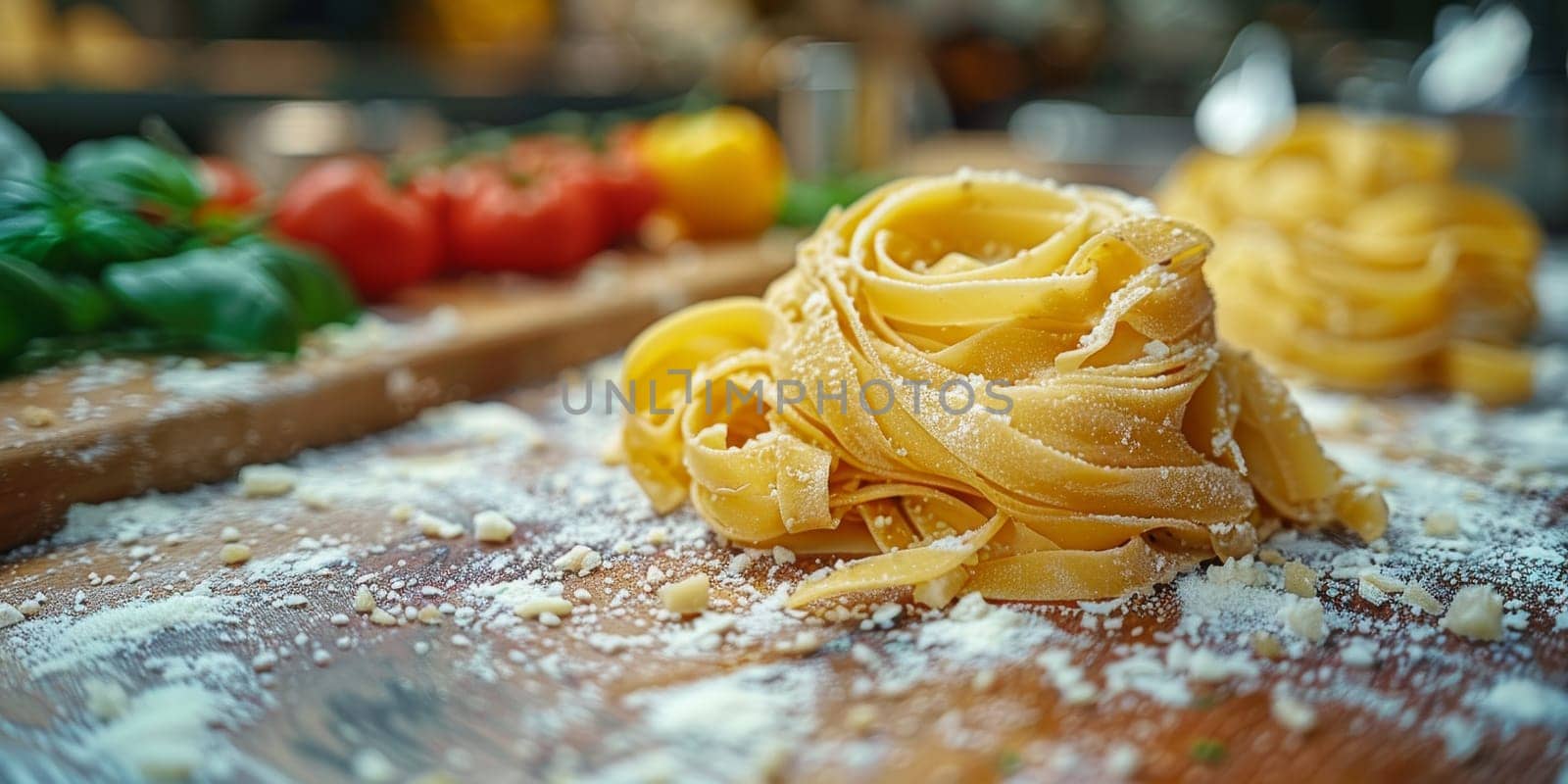 Classic Pasta on kitchen background. Diet and food concept