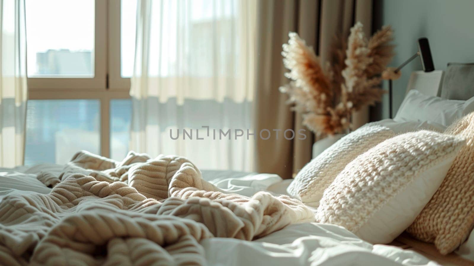 Big bed close up. Selective focus. by yanadjana