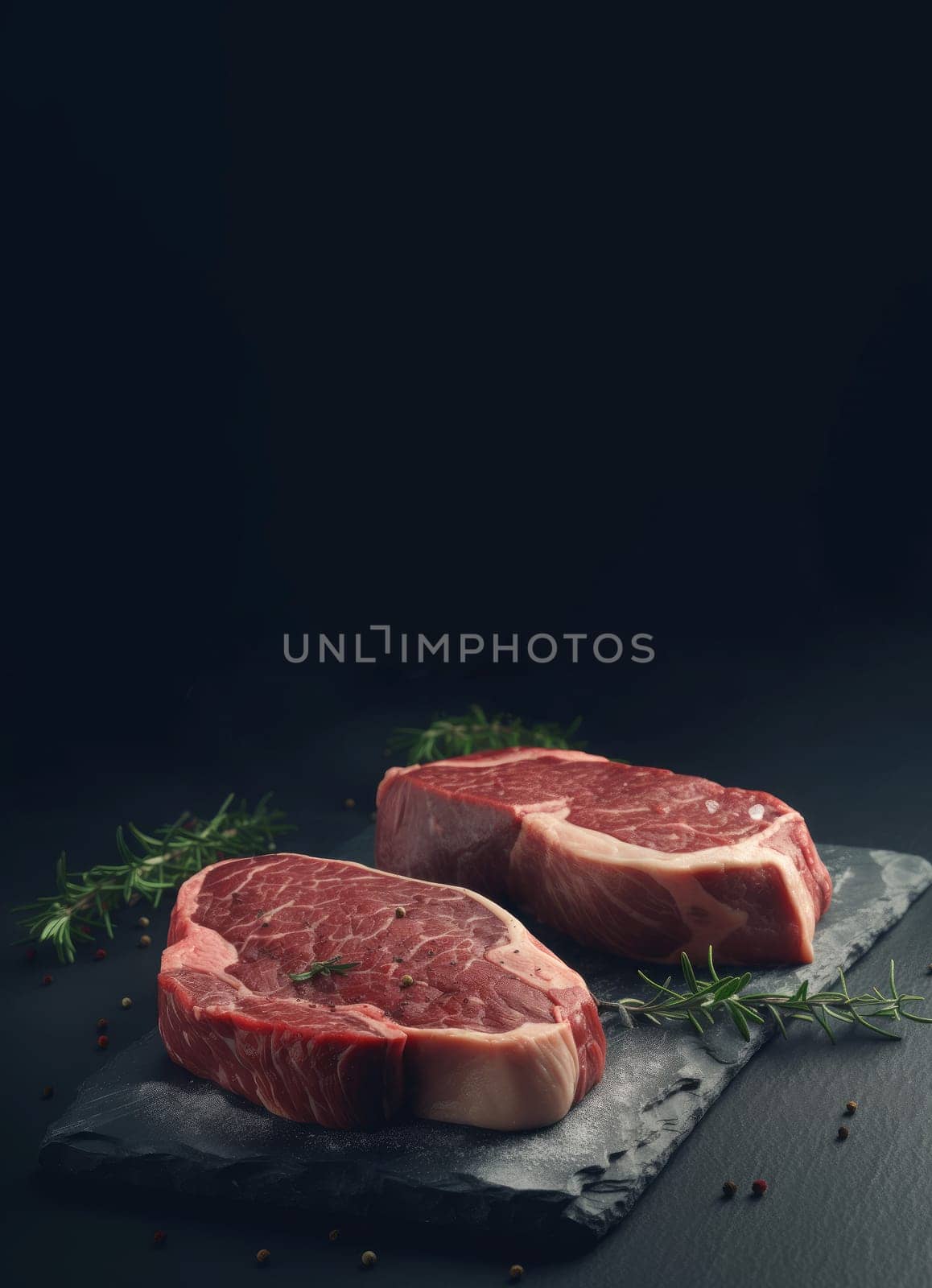 Two raw steaks banner. Filet organic. Generate Ai