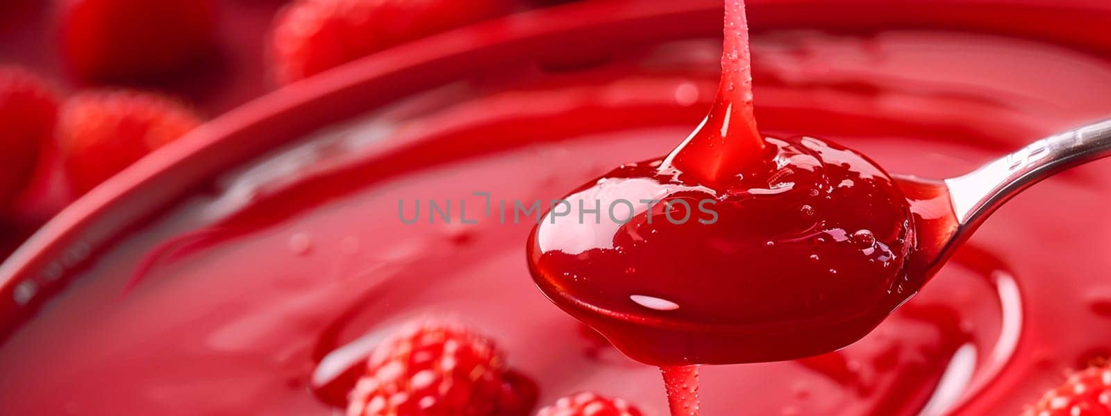 Strawberry jam in a spoon close-up. Selective focus. Food.