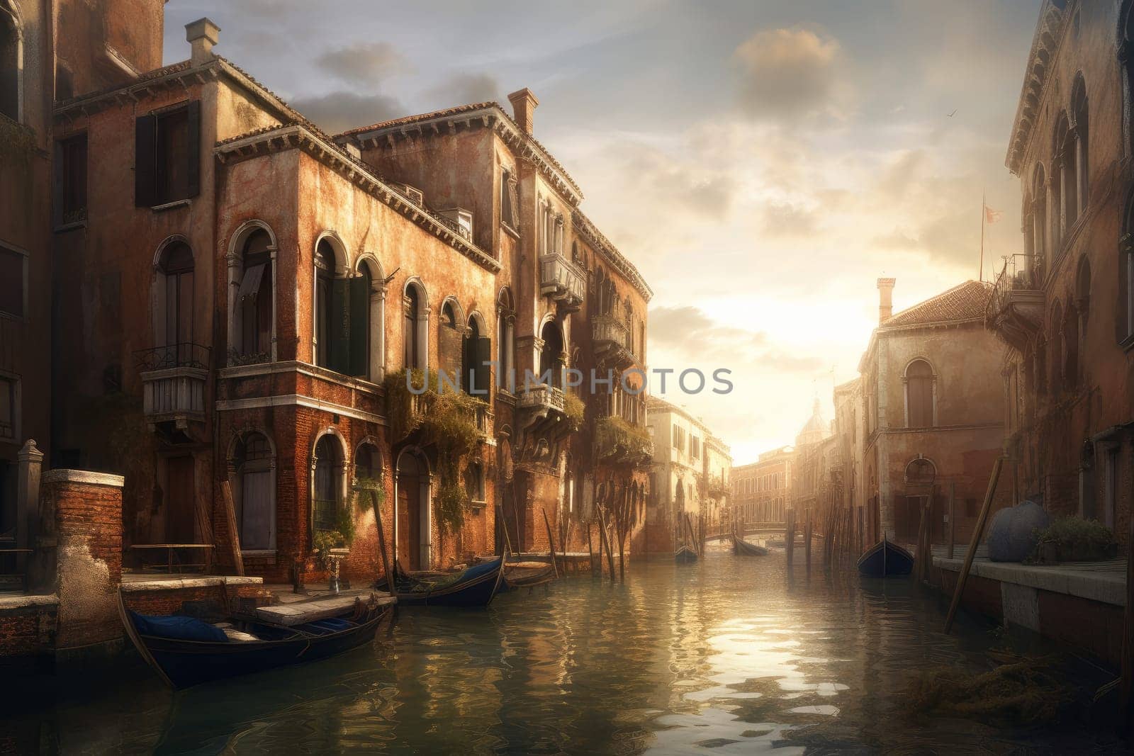 Venice grand canal art. Rialto water landscape. Generate Ai