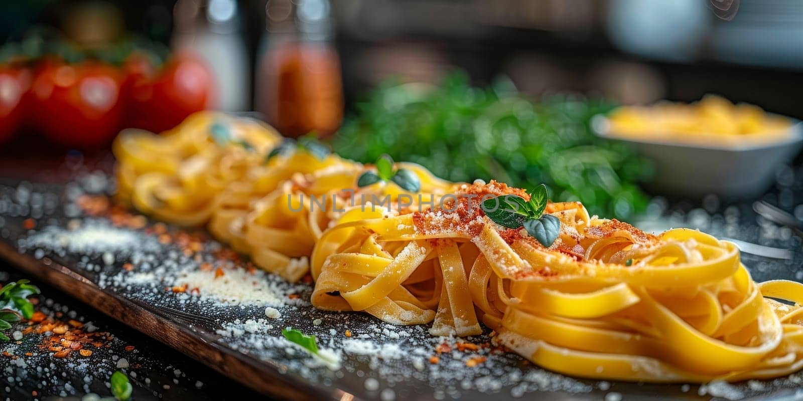 Classic Pasta on kitchen background. Diet and food concept