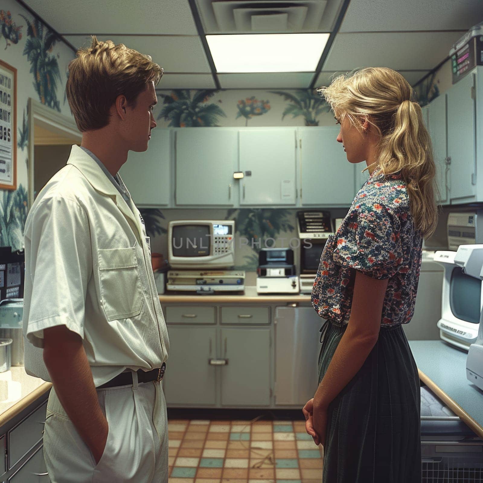 A man and a woman are standing in a kitchen.