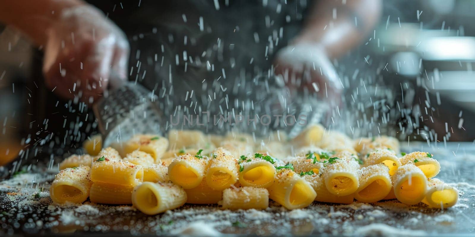 Classic Pasta on kitchen background. Diet and food concept