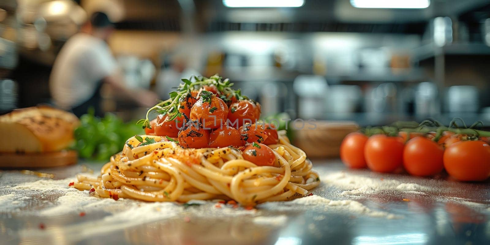 Classic Pasta on kitchen background. Diet and food concept