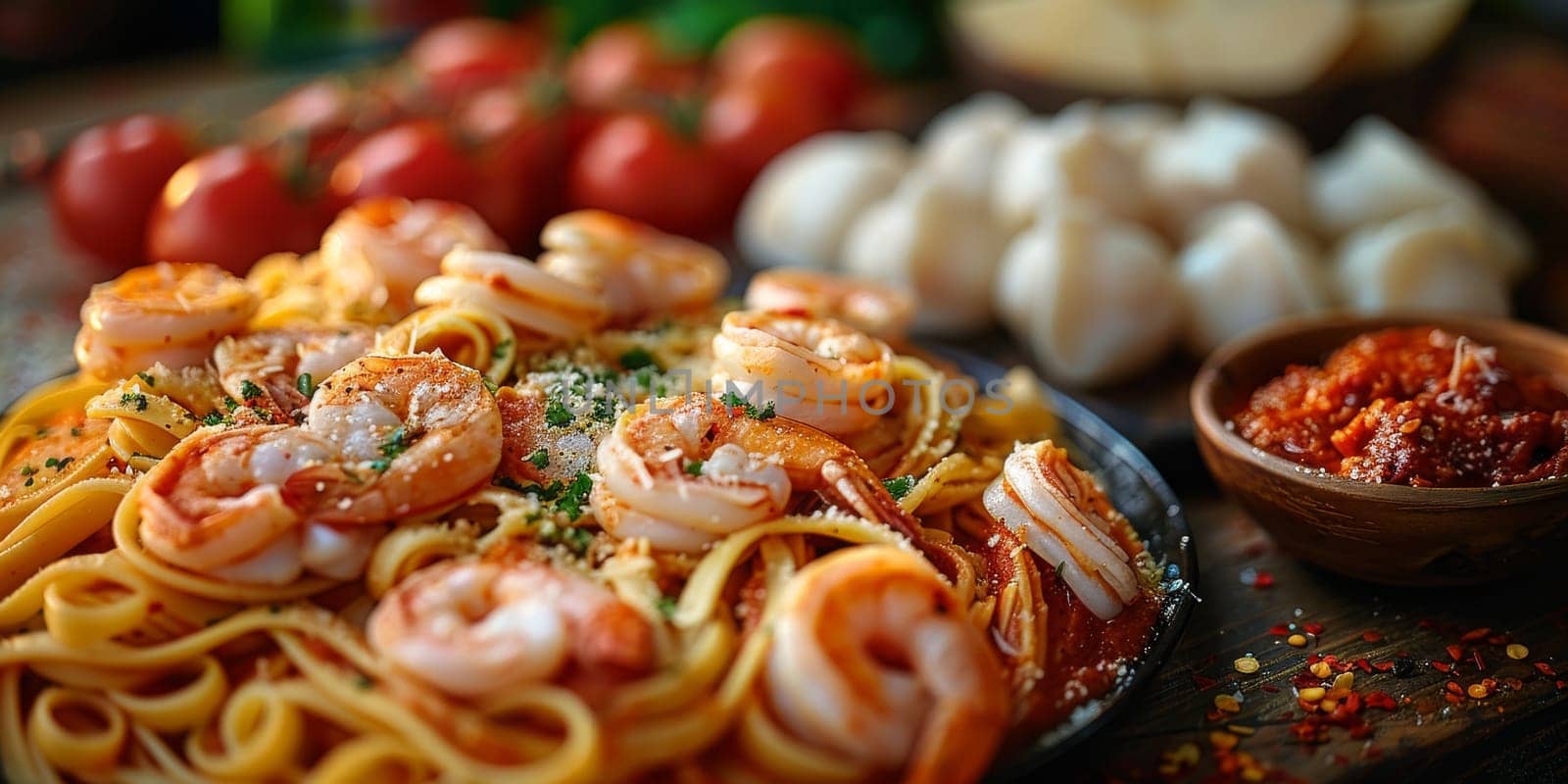 Classic Pasta on kitchen background. Diet and food concept