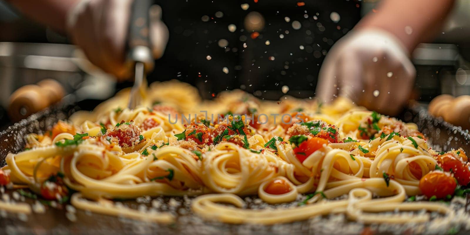 Classic Pasta on kitchen background. Diet and food concept