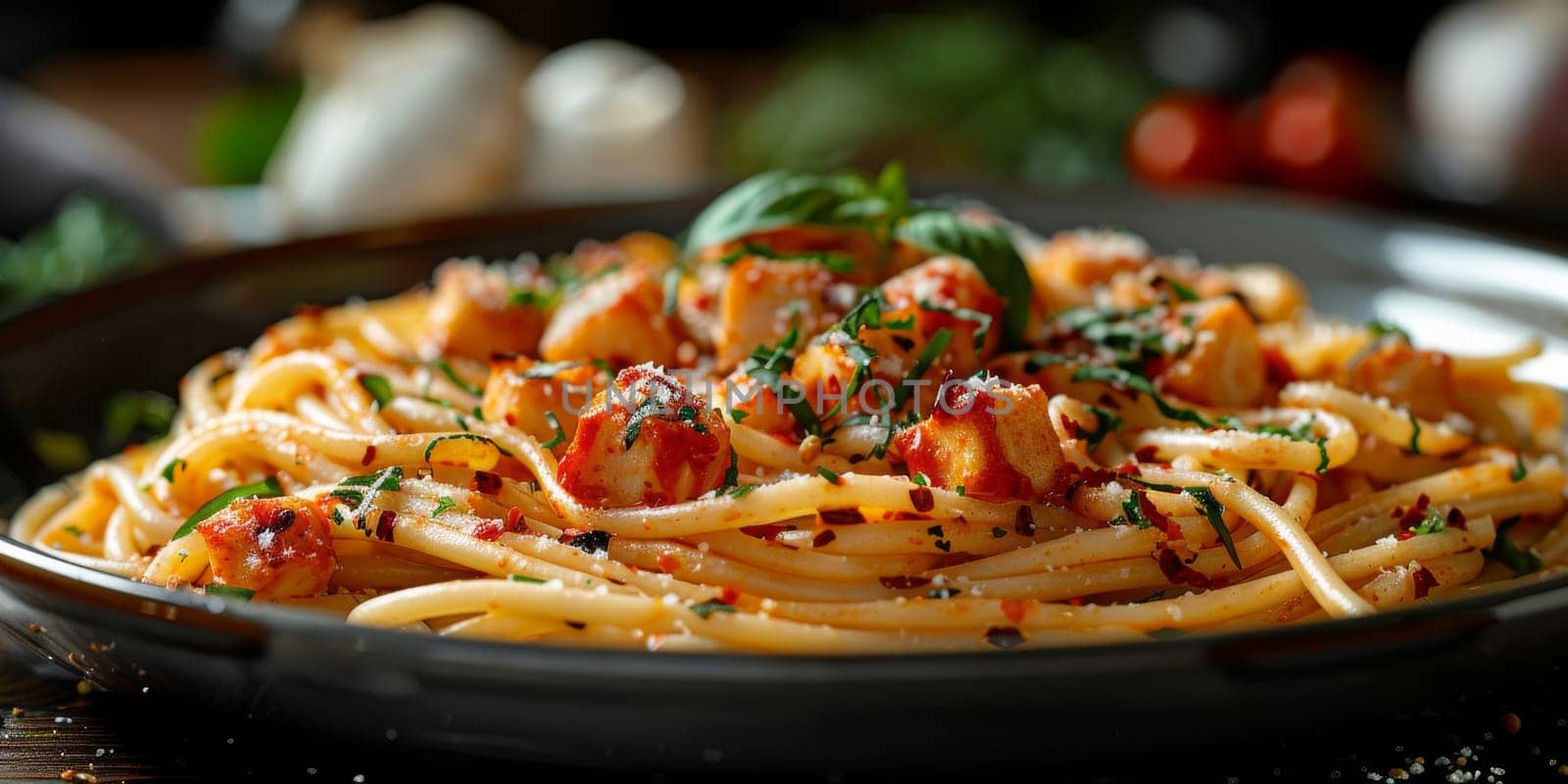 Classic Pasta on kitchen background. Diet and food concept. by Benzoix