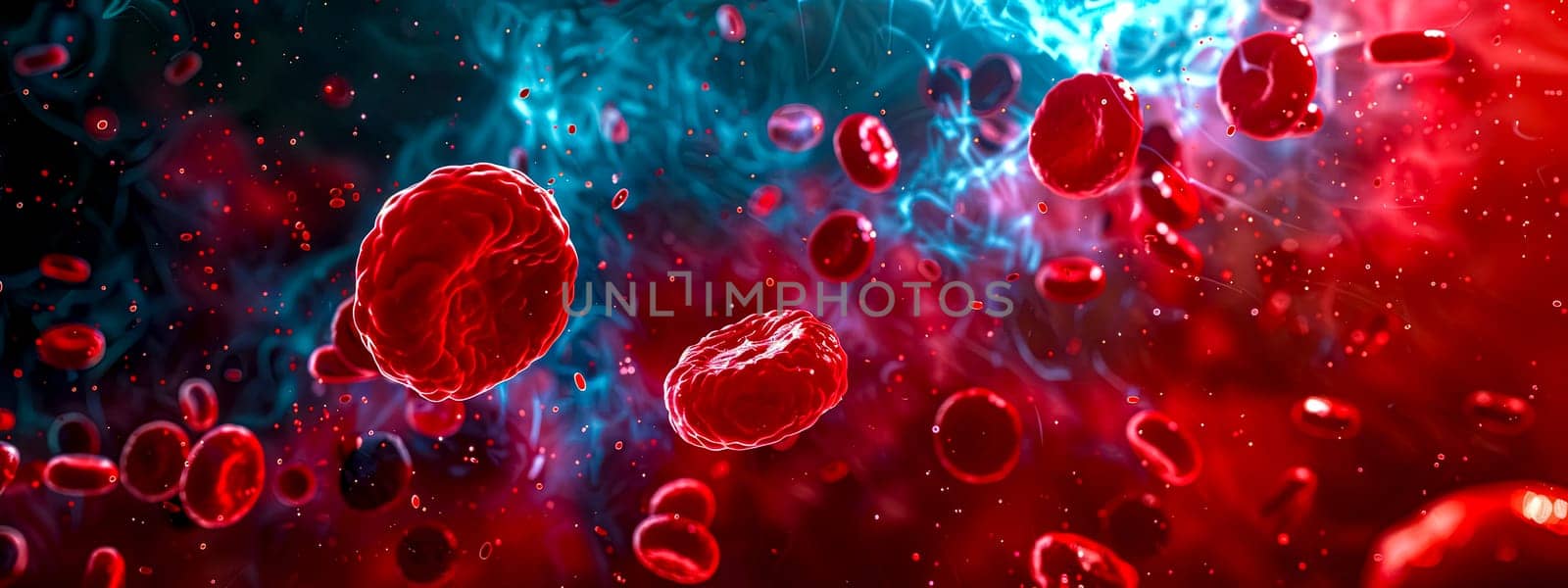 3d illustration of red blood cells and pathogens in a dynamic, colorful environment