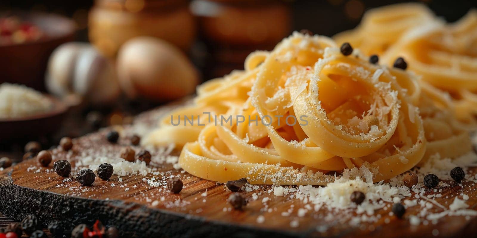 Classic Pasta on kitchen background. Diet and food concept. by Benzoix