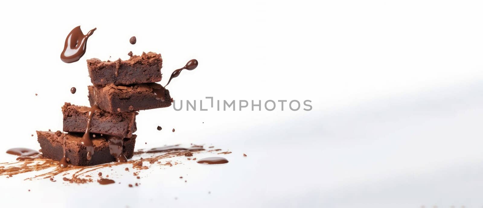 Chocolate brownie flying banner. Generate Ai by ylivdesign