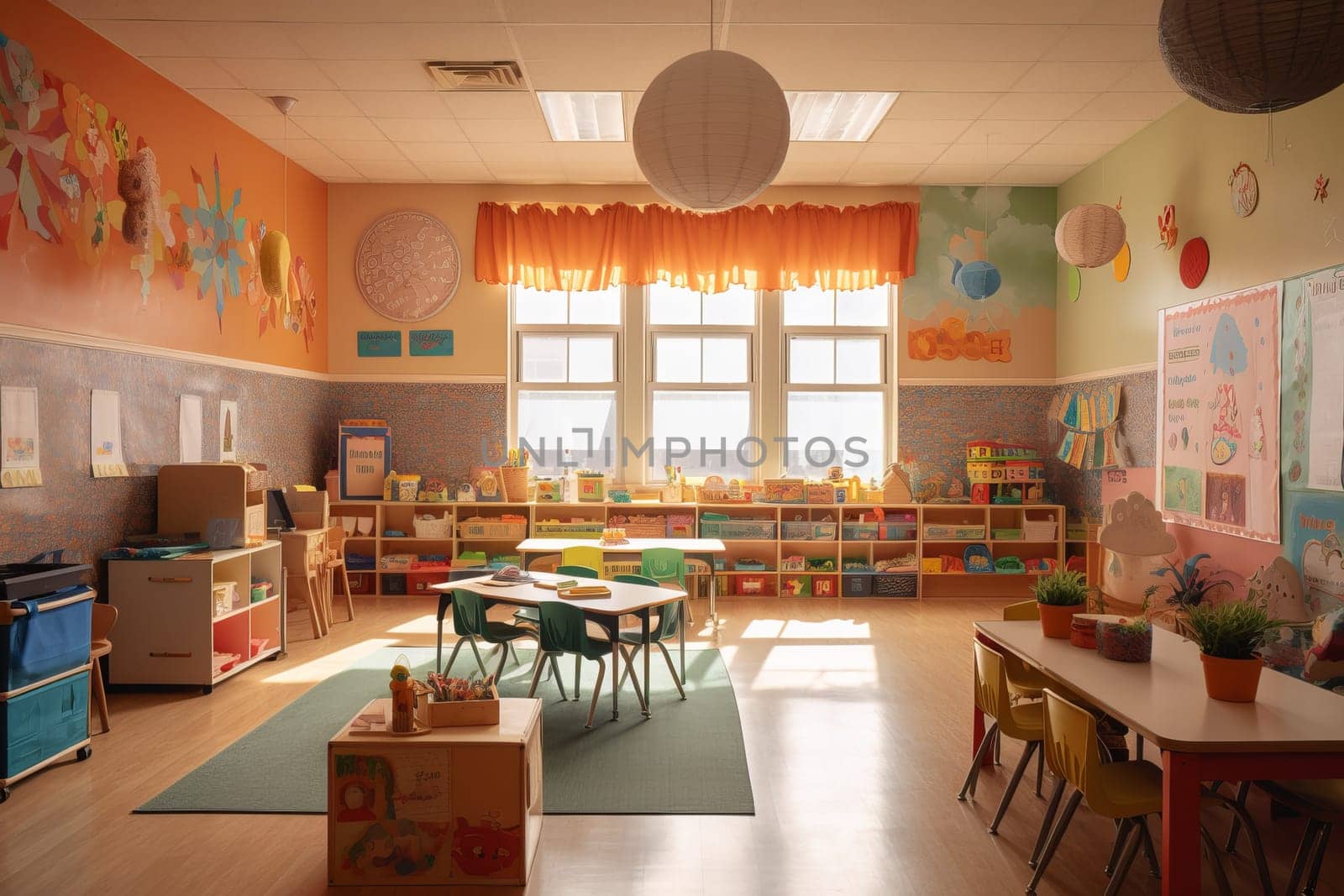 Classroom preschool. Nursery interior toy. Generate Ai