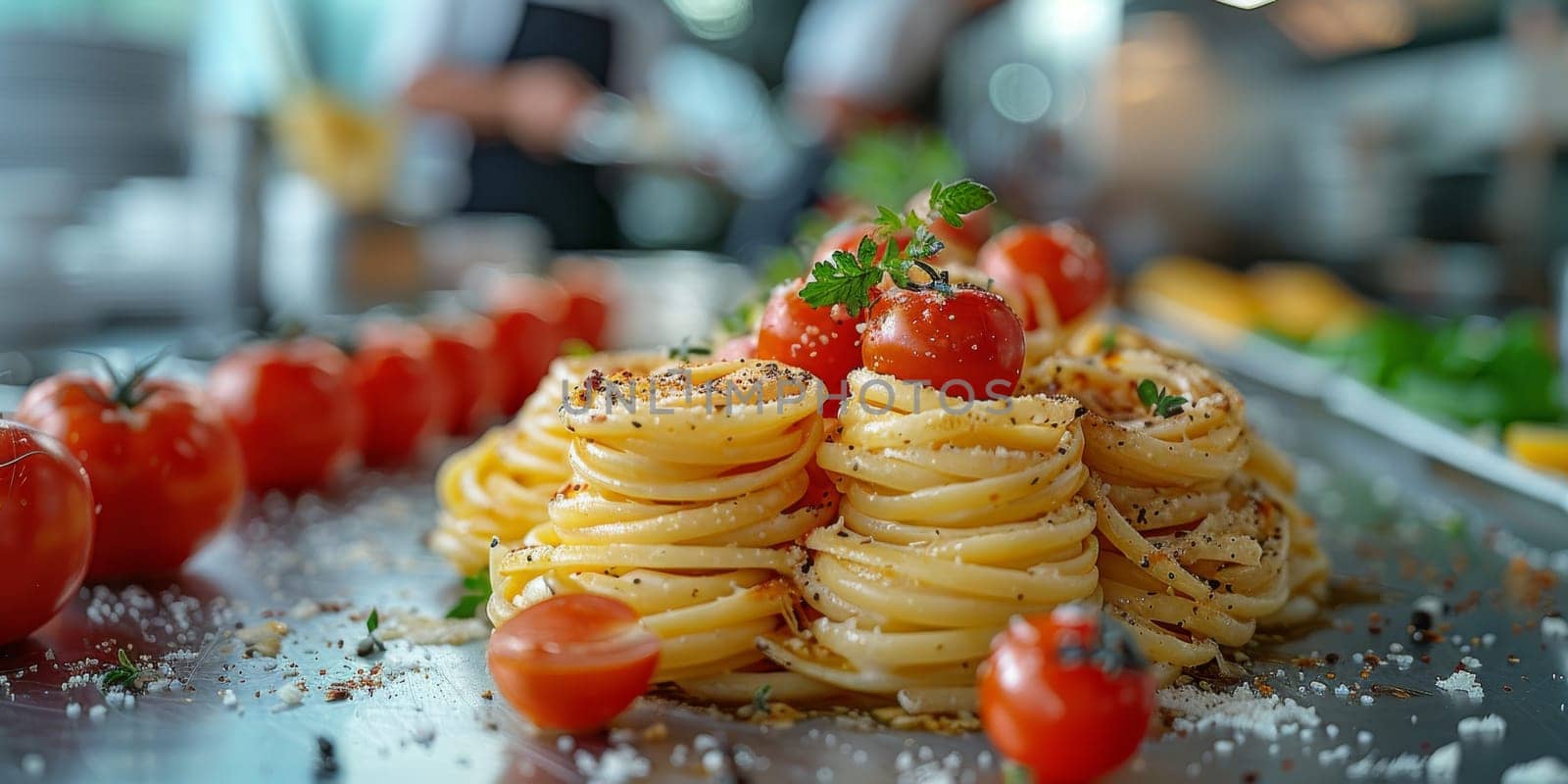 Classic Pasta on kitchen background. Diet and food concept