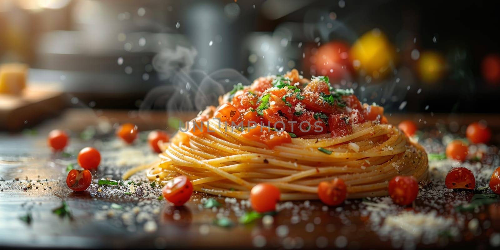 Classic Pasta on kitchen background. Diet and food concept