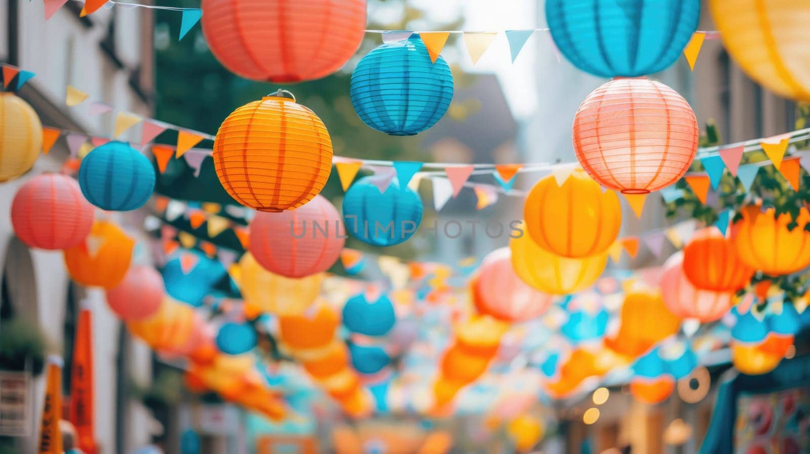 Bright and colorful street decor creating a festival atmosphere by natali_brill