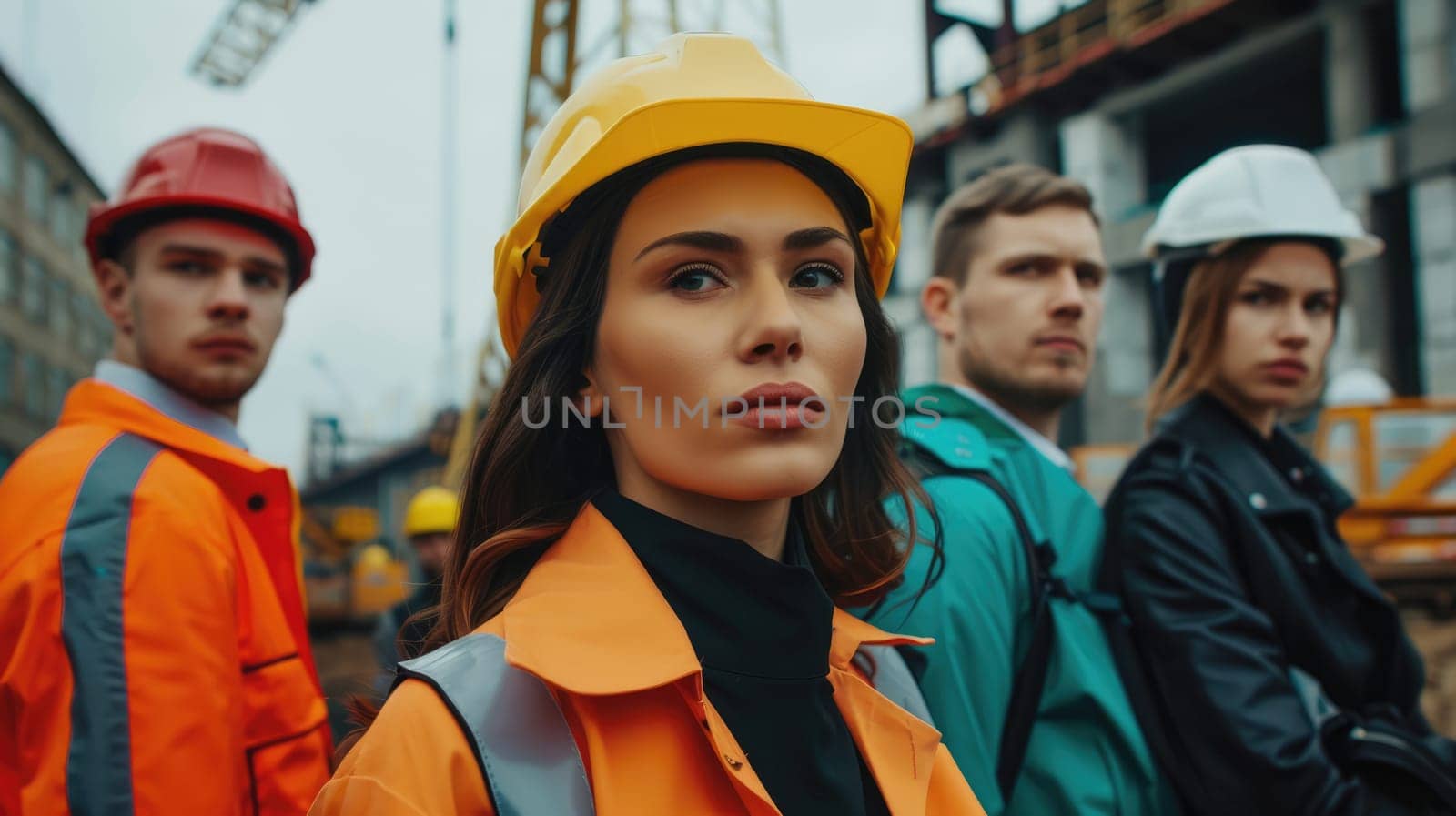 Construction concept of Engineer or Architect working. A woman foreman at a construction site manages the project. AI