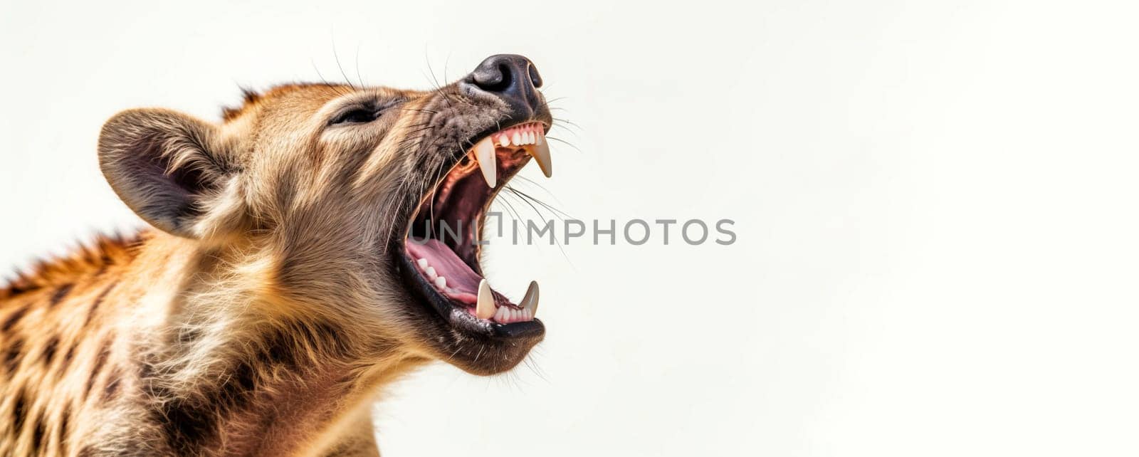 Screaming hyena tourism safari animal banner. Carnivore predator. Generate Ai