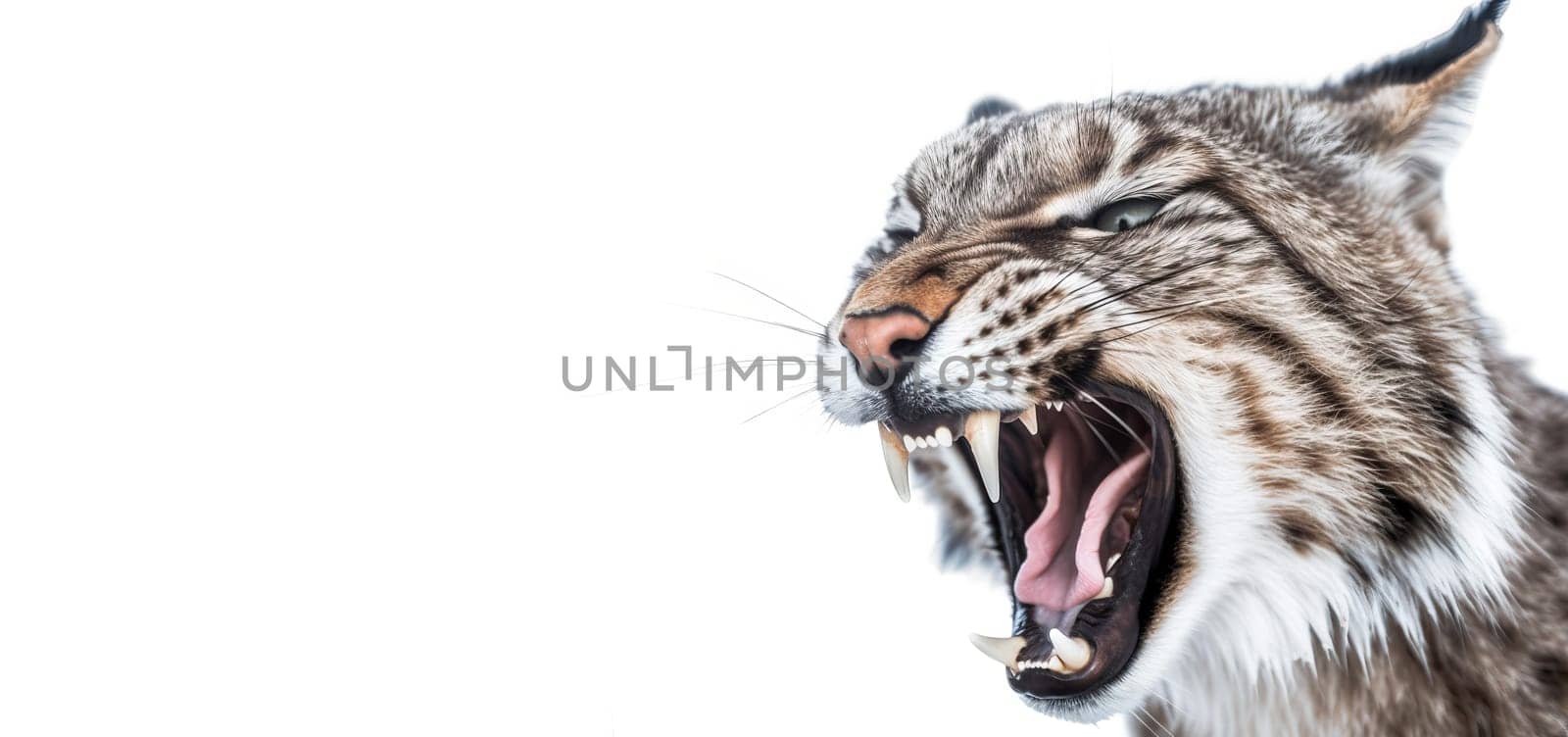 Lynx screaming face banner. Face nature mammal. Generate Ai