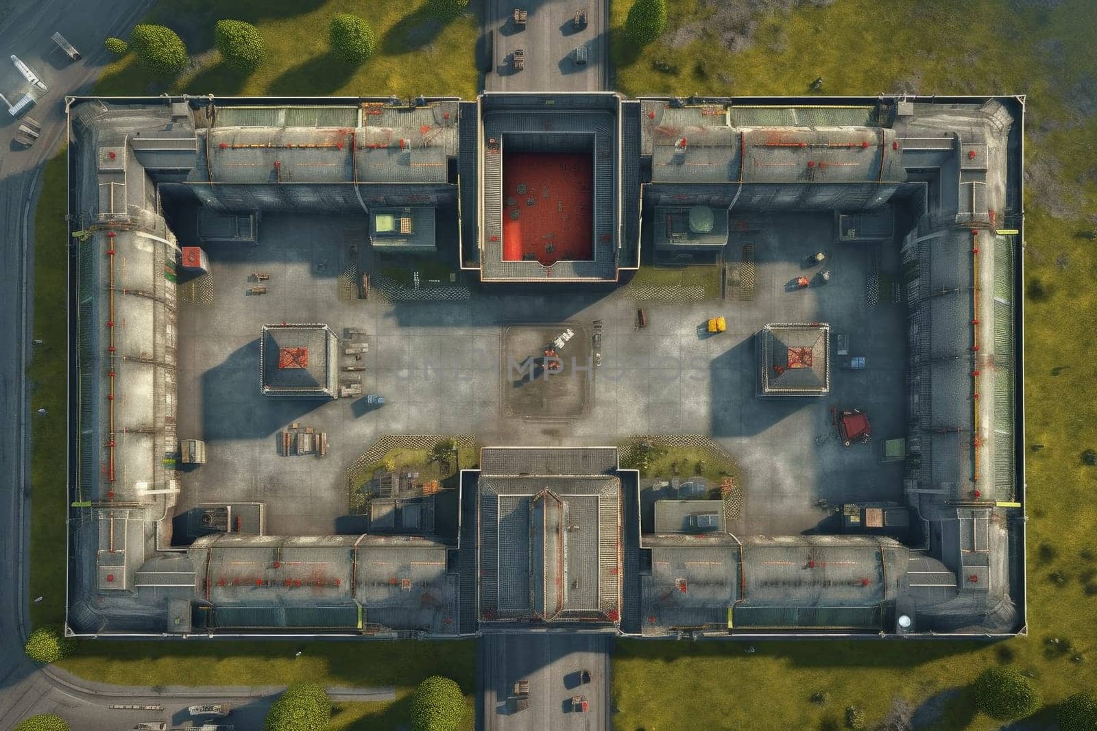 Military base top view. Generate Ai by ylivdesign