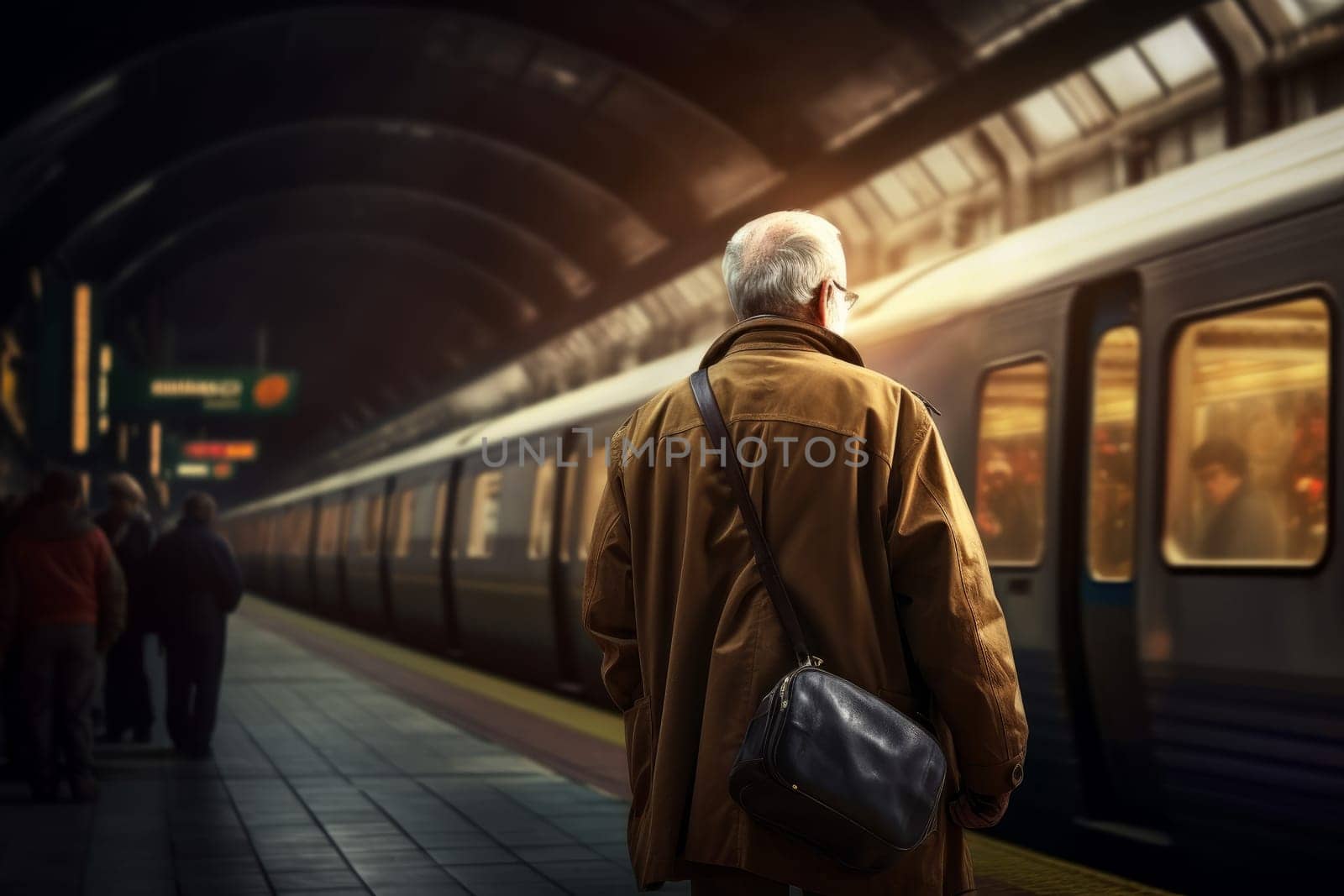 Old man metro station. Generate Ai by ylivdesign