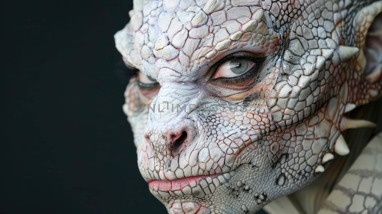 Fantasy portrait. Makeup of a mythical dragon. Professional makeup for filming AI